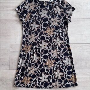 Vintage Jonathan Martin 90s Leopard & Floral Mini Dress Black Tan & Cream Size 8